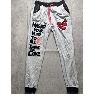 Ron Bass gray graphic streetwear jogger sweatpants embroidered love print XL